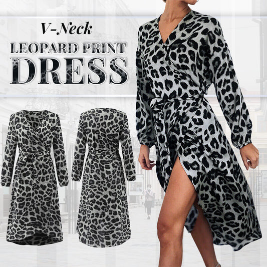 💕Rochie cu imprimeu leopard cu decolteu în V