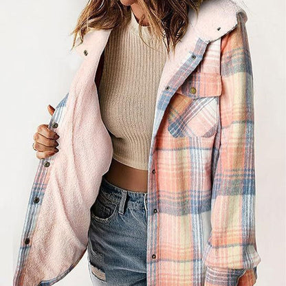 Seria de toamnă și iarnă 54% OFF❄️Women Jachetă cu glugă și glugă de iarnă Trendy Plaid💖