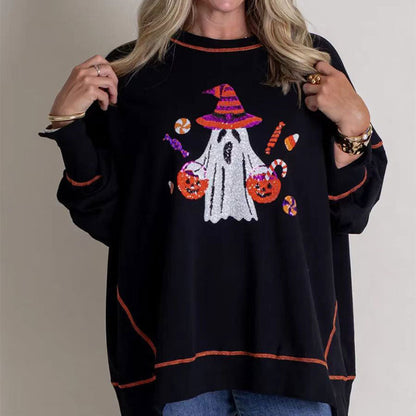 🥳Vânzare fierbinte 50% OFF🥰Femeie Trendy Halloween Ghost Sequin Sweatshirt